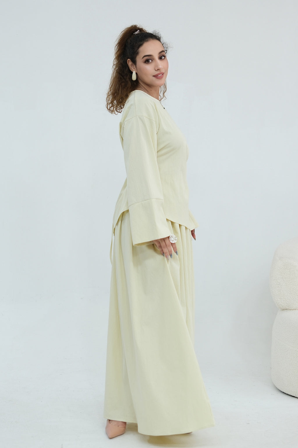 Zahra Asymmetrical Two Piece Maxi Set-Yellow