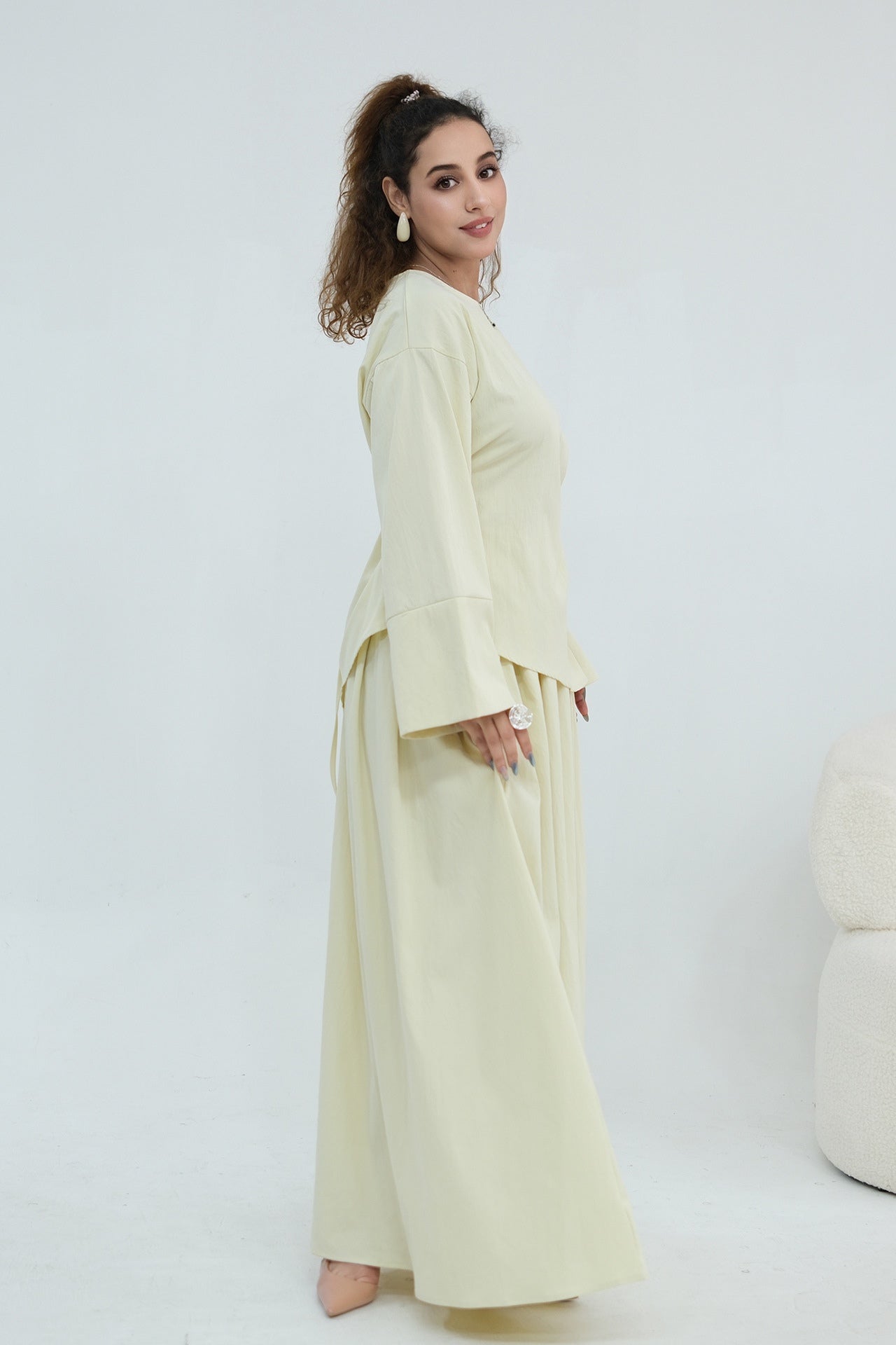 Zahra Asymmetrical Two Piece Maxi Set-Yellow