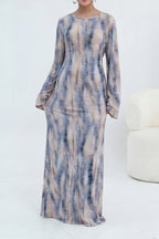 Leila Tie Dye Flare Sleeve Maxi Dress-Blue