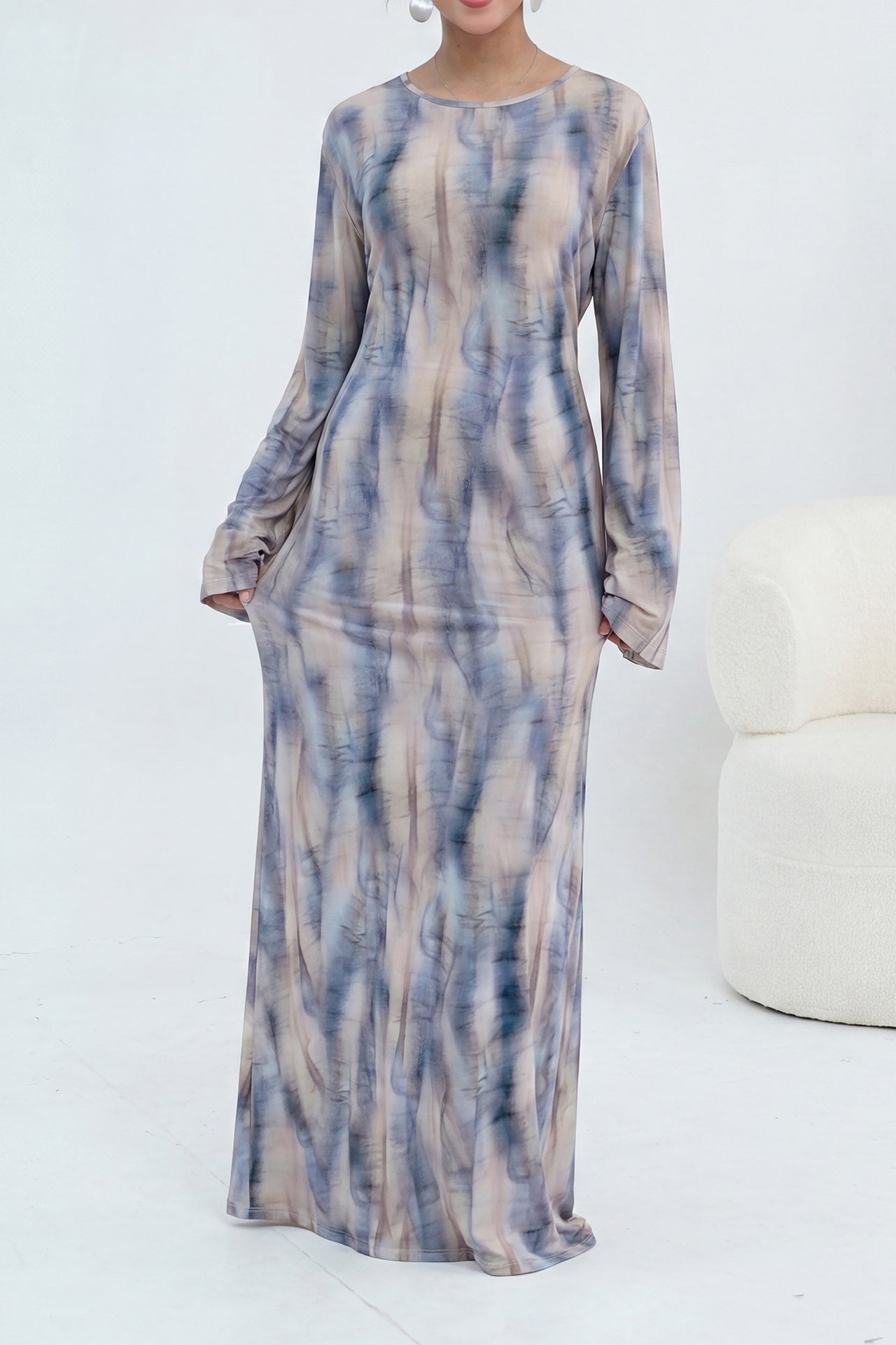 Leila Tie Dye Flare Sleeve Maxi Dress-Blue