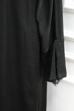 Basma Lace Cuff Stand Collar Long Abaya-Black