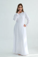 Maya Rhinestone Cape Layer Maxi Dress-White