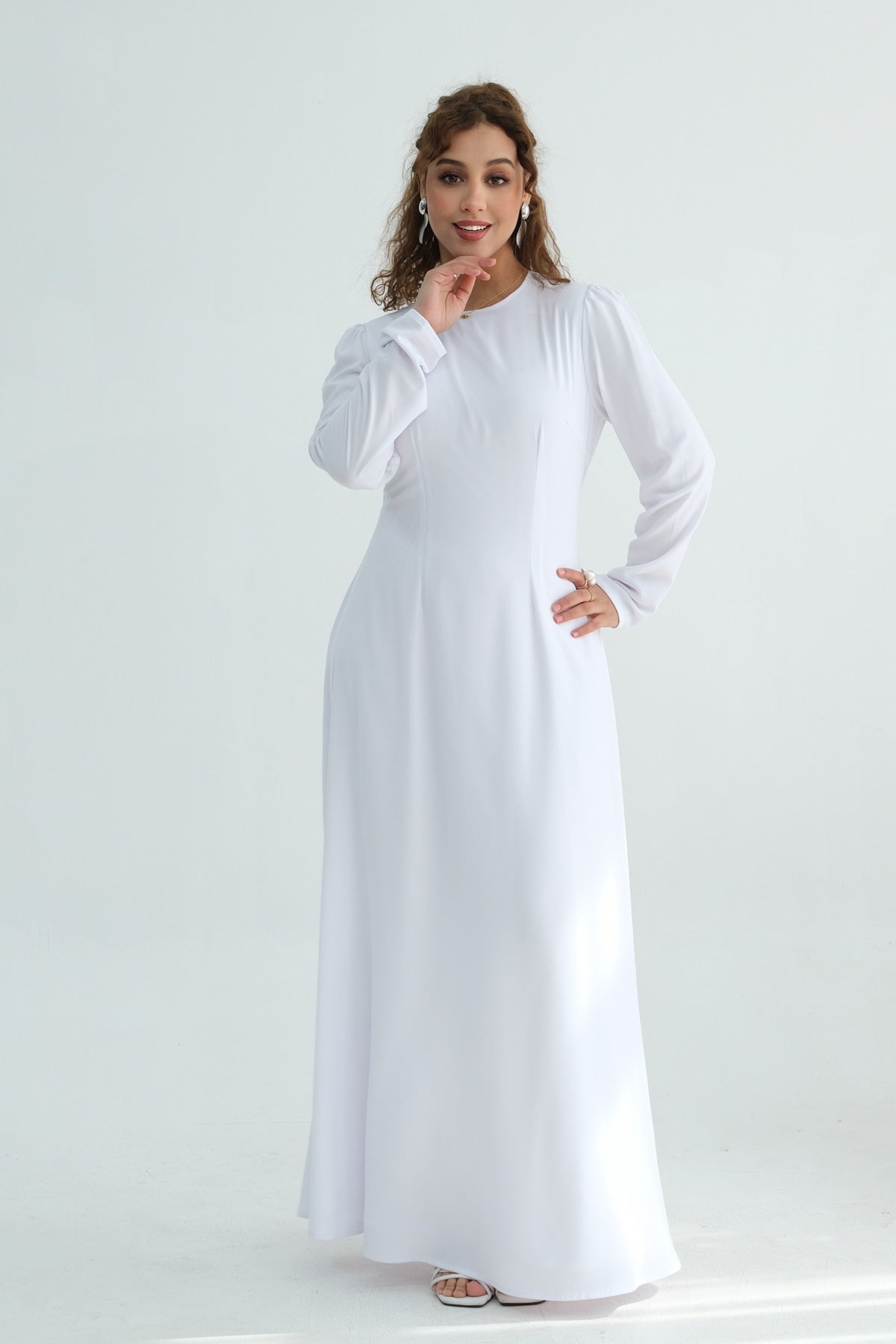 Maya Rhinestone Cape Layer Maxi Dress-White
