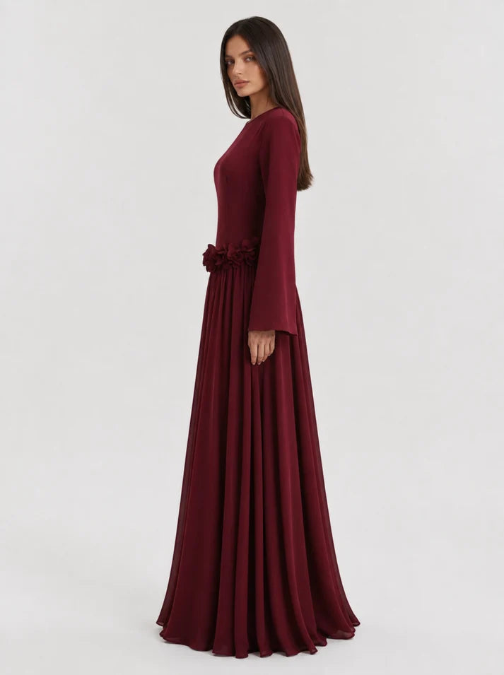 Amaya Flowerfall Gown -Wine