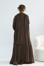 Rahma Tiered Flare Cuff Open Abaya-Coffee