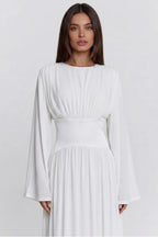 Iris Gathered Waist Flare Sleeve Maxi Dress-White