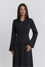 Nur V Neck Beaded Two Piece Abaya-Black