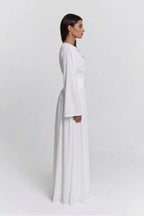 Iris Gathered Waist Flare Sleeve Maxi Dress-White
