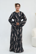 Leila Tie Dye Flare Sleeve Maxi Dress-Black