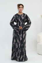 Leila Tie Dye Flare Sleeve Maxi Dress-Black