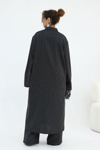 Muna Striped Shirt Long Two Piece Set-Black