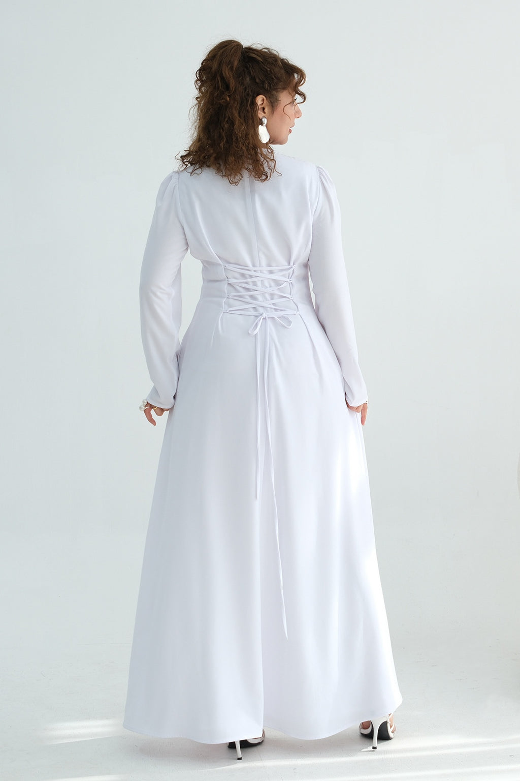 Maya Rhinestone Cape Layer Maxi Dress-White