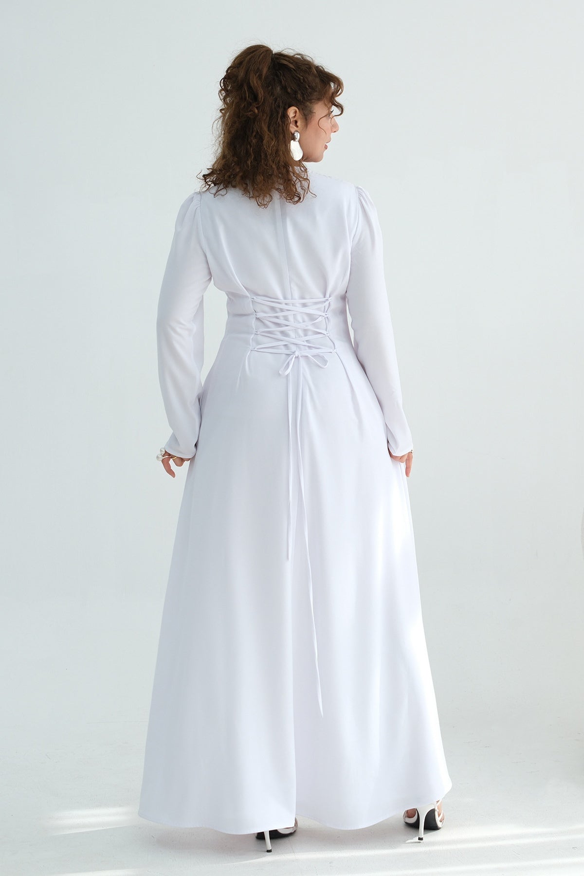 Maya Rhinestone Cape Layer Maxi Dress-White