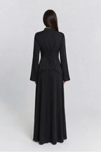 Nur V Neck Beaded Two Piece Abaya-Black