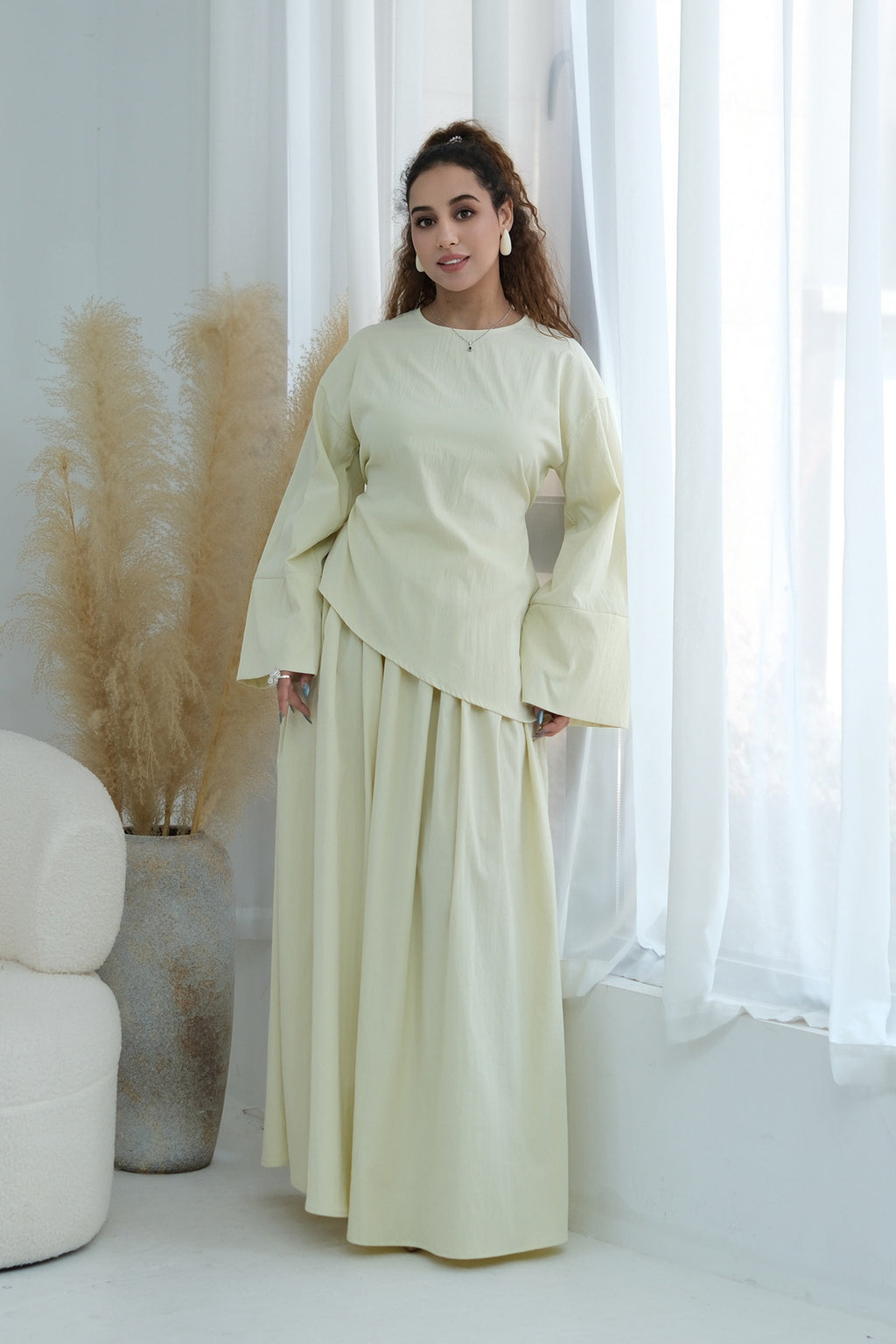 Zahra Asymmetrical Two Piece Maxi Set-Yellow