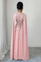 Sofia Peplum Cape Maxi Dress-Pink