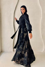 High-Neck Silhouette Maxi Gown-Gold&Black