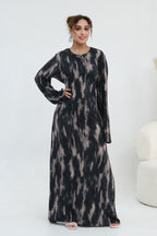 Leila Tie Dye Flare Sleeve Maxi Dress-Black