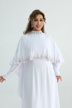 Maya Rhinestone Cape Layer Maxi Dress-White