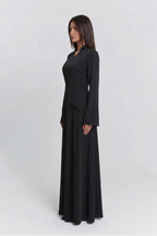 Nur V Neck Beaded Two Piece Abaya-Black