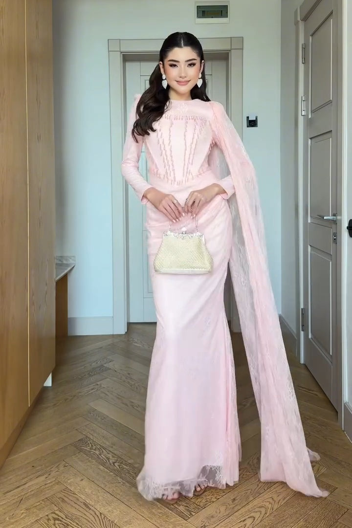 Victoria Boning Bodice Lace Cape Dress