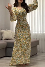 Liana V-neck Flare Sleeve Floral Mermaid Dress