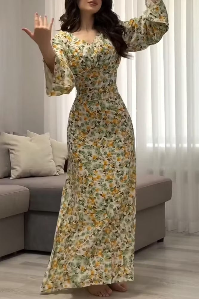 Liana V-neck Flare Sleeve Floral Mermaid Dress