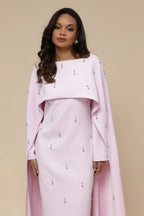 Embellished Cape-Sleeve Modest Two-Piece Gown-Pink