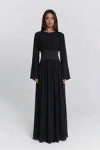 Iris Gathered Waist Flare Sleeve Maxi Dress-Black