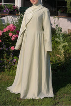 Zoe Draped Shoulder Textured Abaya-Green