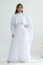 Maya Rhinestone Cape Layer Maxi Dress-White