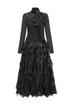 Polka Dot Mock-Neck Midi Dress-Black