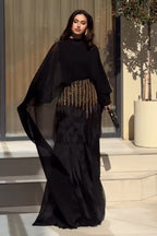 Grace Fringe Embellished Cape Maxi Dress
