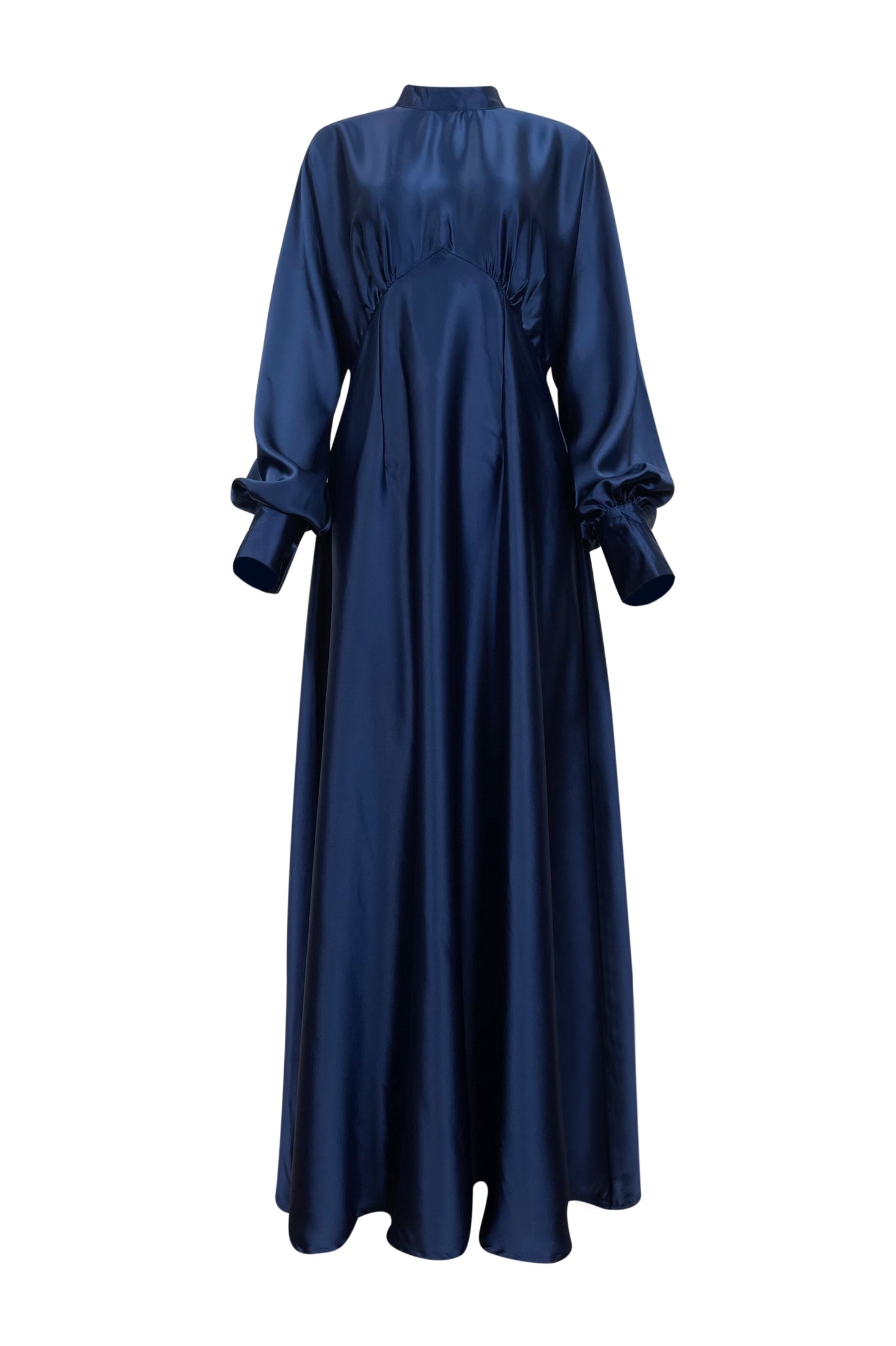 Luminous Satin Ruched-Bust Maxi Dress-DarkBlue