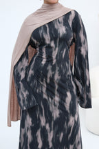 Leila Tie Dye Flare Sleeve Maxi Dress-Black