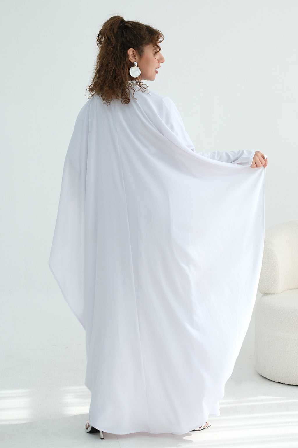 Maya Rhinestone Cape Layer Maxi Dress-White
