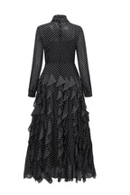 Polka Dot Mock-Neck Midi Dress-Black