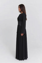 Iris Gathered Waist Flare Sleeve Maxi Dress-Black