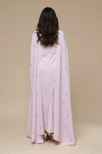 Embellished Cape-Sleeve Modest Two-Piece Gown-Pink