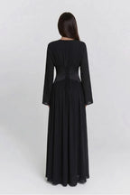 Iris Gathered Waist Flare Sleeve Maxi Dress-Black
