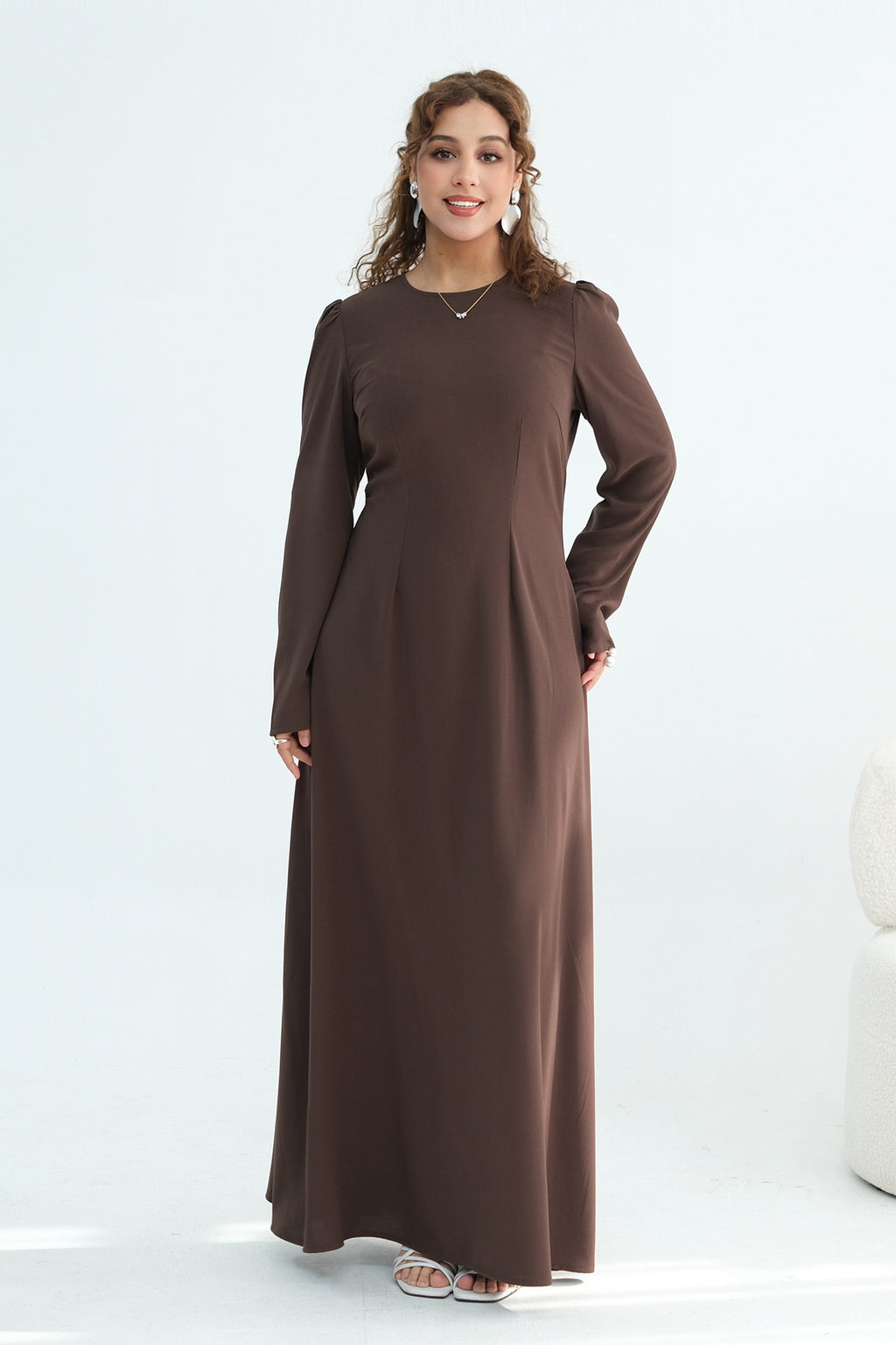 Maya Rhinestone Cape Layer Maxi Dress-Brown