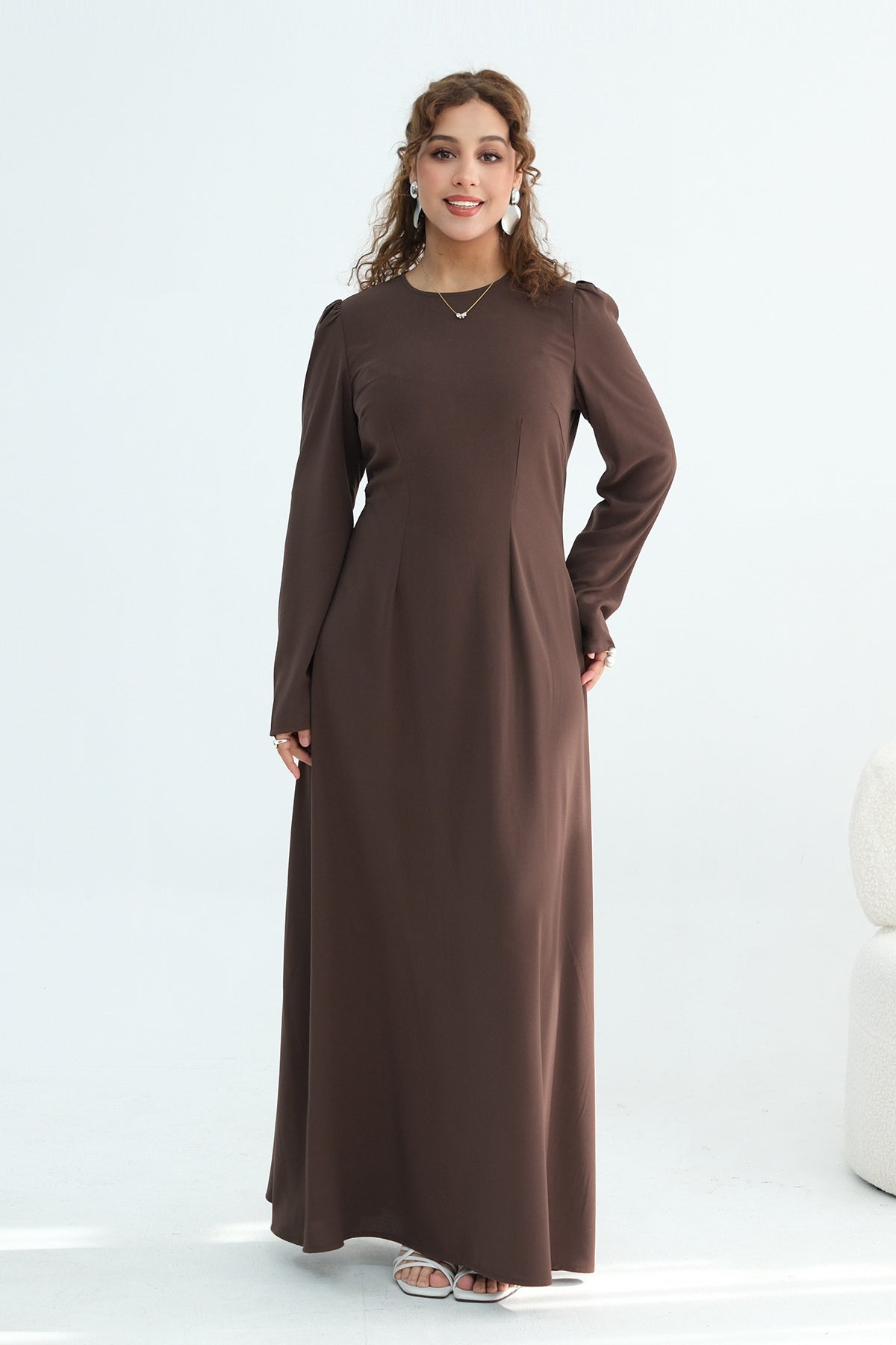 Maya Rhinestone Cape Layer Maxi Dress-Brown