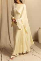Elegant Cape-Sleeve Modest Maxi Dress-Yellow