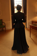 Embellished Peplum Jacket & Pleated Skirt Two-Piece Set-Black