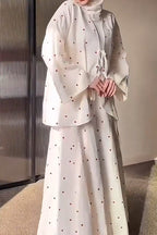 Ditsy Heart Print Modest Two-Piece Abaya Set