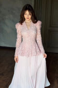 Romantic Chantilly Lace Peplum Set-Pink