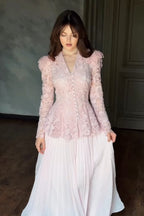 Romantic Chantilly Lace Peplum Set-Pink