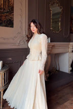 Embellished Peplum Jacket and Pleated Maxi Skirt Two-Piece Set