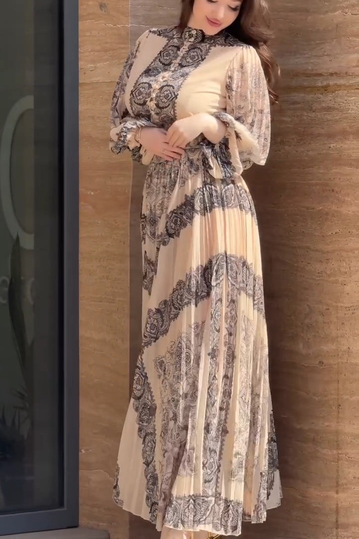 Chloe Baroque Print Pleated Maxi Dress