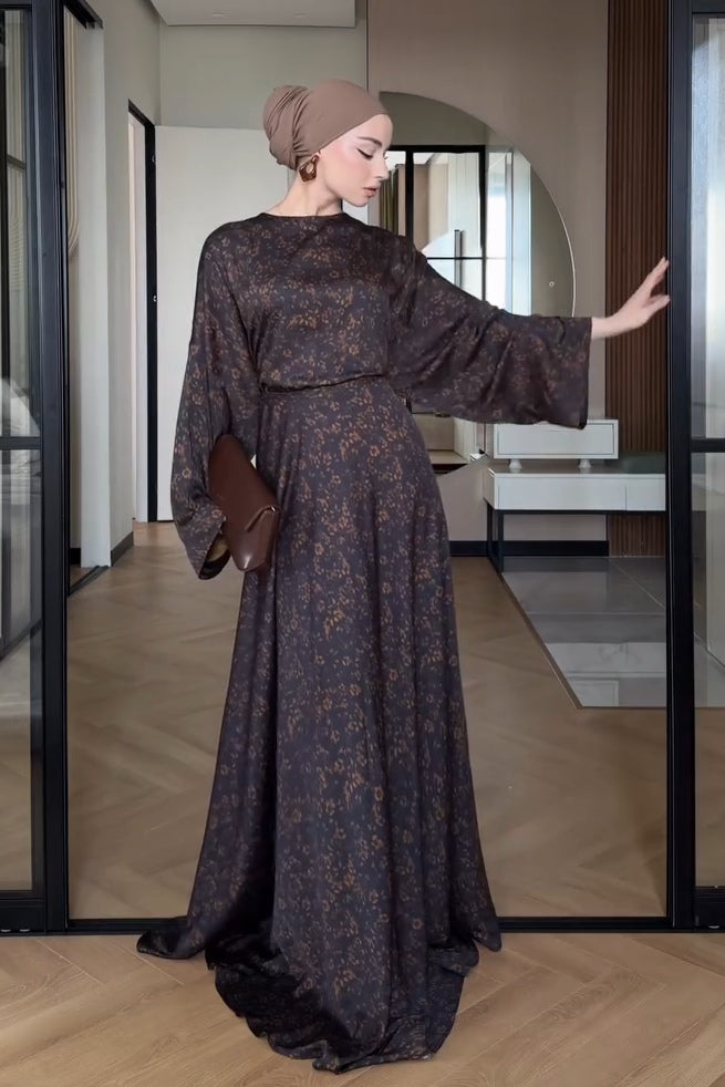 Amara Abstract Print Wide Sleeve Maxi Dress